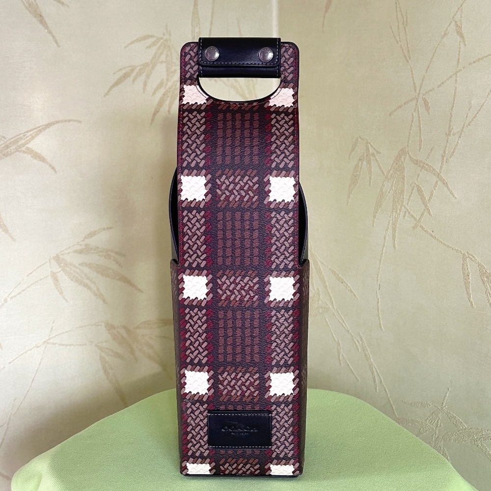 COACH WINE CARRIER IN PLAID PRINT:NWOT BLACK/MULTI CN417